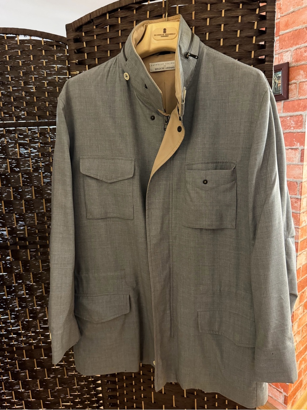Brunello Cucinelli Men's Gray Field Jacket - Lightweight Utility Coat